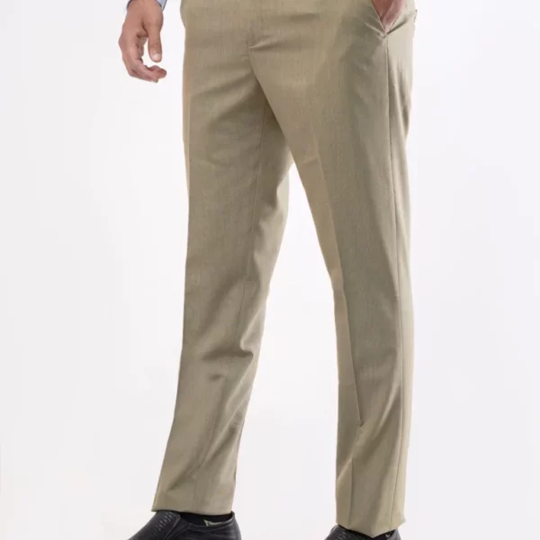 Khaki Self Executive Formal Dress Trouser